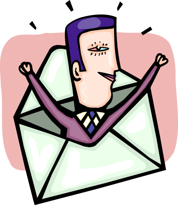 Vector Illustration of Businessman Receives Good News in Post Office Mail or Postal Airmail, Envelope Letter