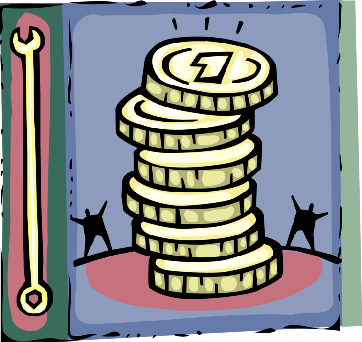 Vector Illustration of Celebrating Corporate Financial Profits with Stack of Cash Money Coins