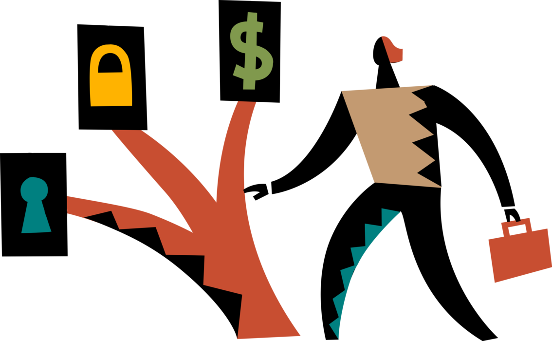 Vector Illustration of Businessman Faces Decision at Crossroads Intersection with Multiple Choices