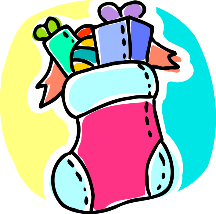 Vector Illustration of Festive Season Christmas Stocking Filled with Presents and Gifts