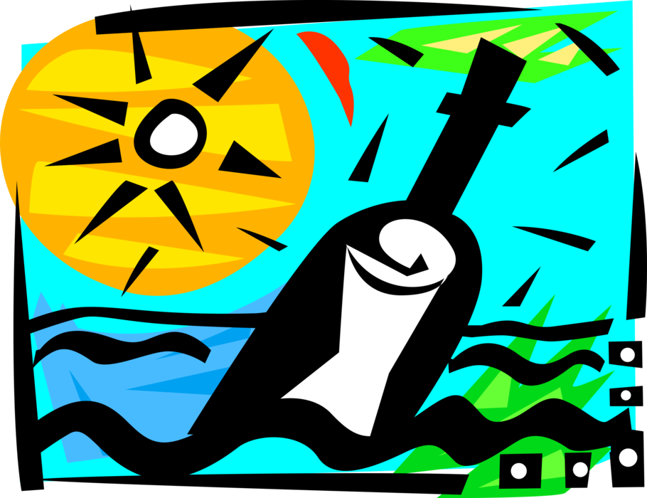 Vector Illustration of Message in Bottle Metaphor of Struggle to Break Free From Isolation and Communicate