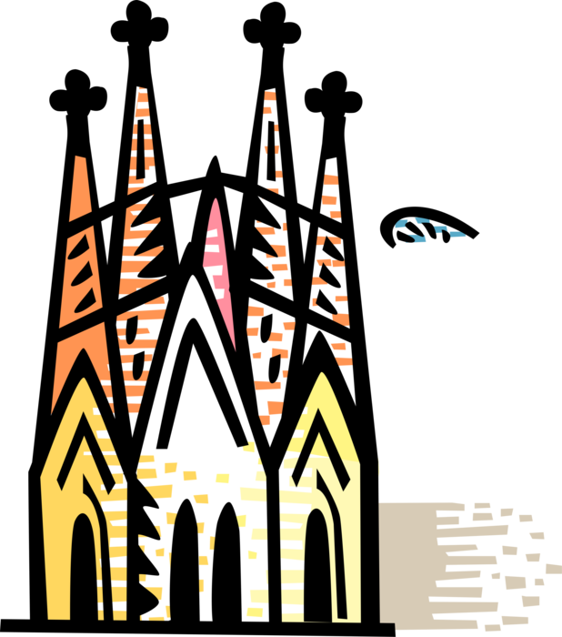 Vector Illustration of Christian Cathedral Religious Church Building with Spires