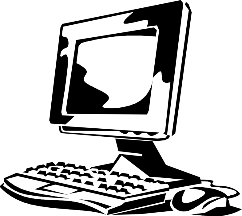 Vector Illustration of Personal Desktop Computer System Monitor and Keyboard
