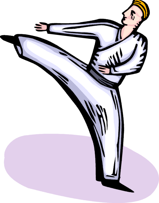 Vector Illustration of Martial Arts Competitor Executes Taekwondo Karate Side Kick