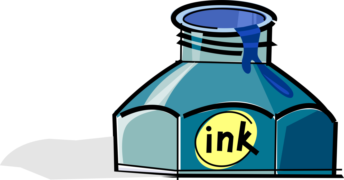 Vector Illustration of Ink Bottle Inkwell with Writing Ink