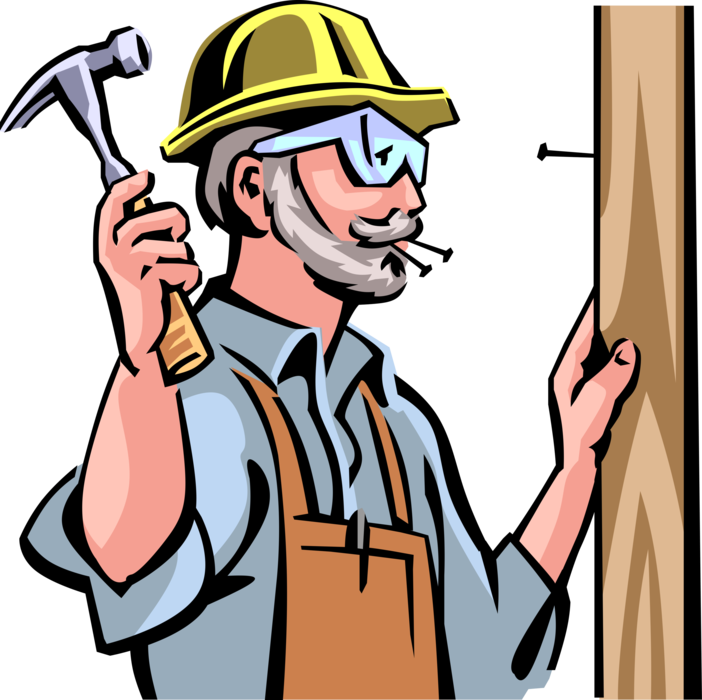 Vector Illustration of Retired Elderly Senior Citizen Handyman Carpenter Has Experience with Hammer and Nails