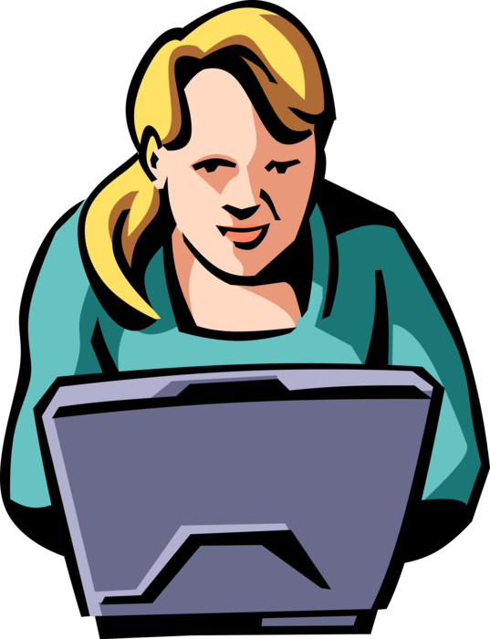 Vector Illustration of Woman Looking for Romance Pursues Online Dating Relationship on Laptop Notebook Computer