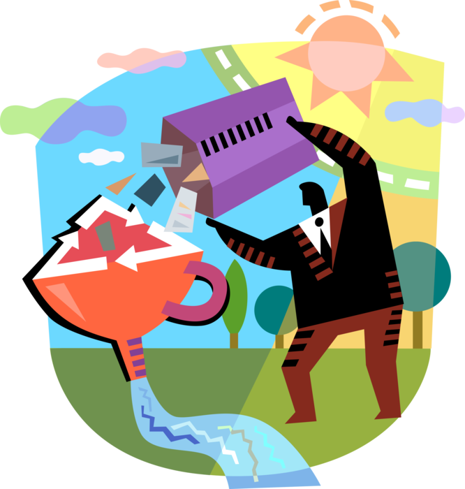 Vector Illustration of Businessman Demonstrates Environmental Responsibility by Recycling Paper to Save Environment