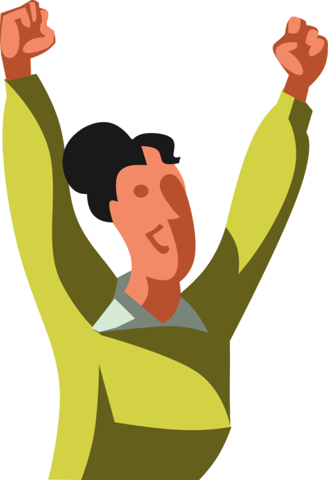 Vector Illustration of Delighted Energized Businesswoman Celebrates Achieving Monthly Sales Quota