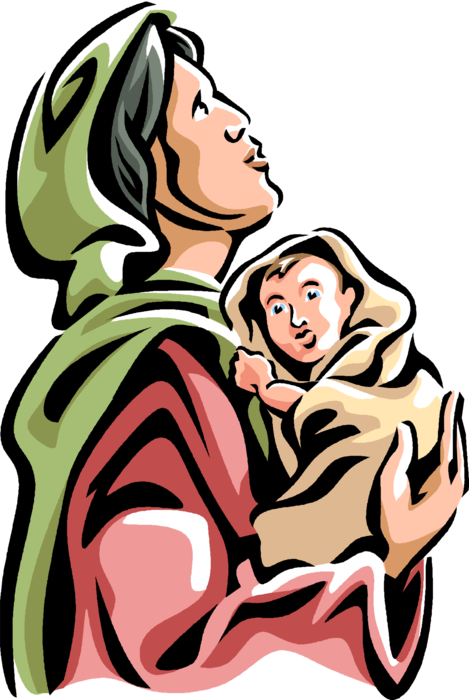 Vector Illustration of Virgin Mary Mother of God with Christ Child Baby Jesus