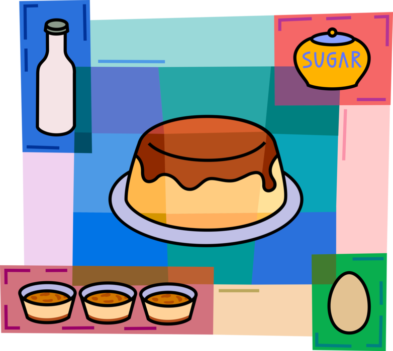 Vector Illustration of Bakery Dessert Sweet Cake with Eggs, Dairy Milk and Sugar
