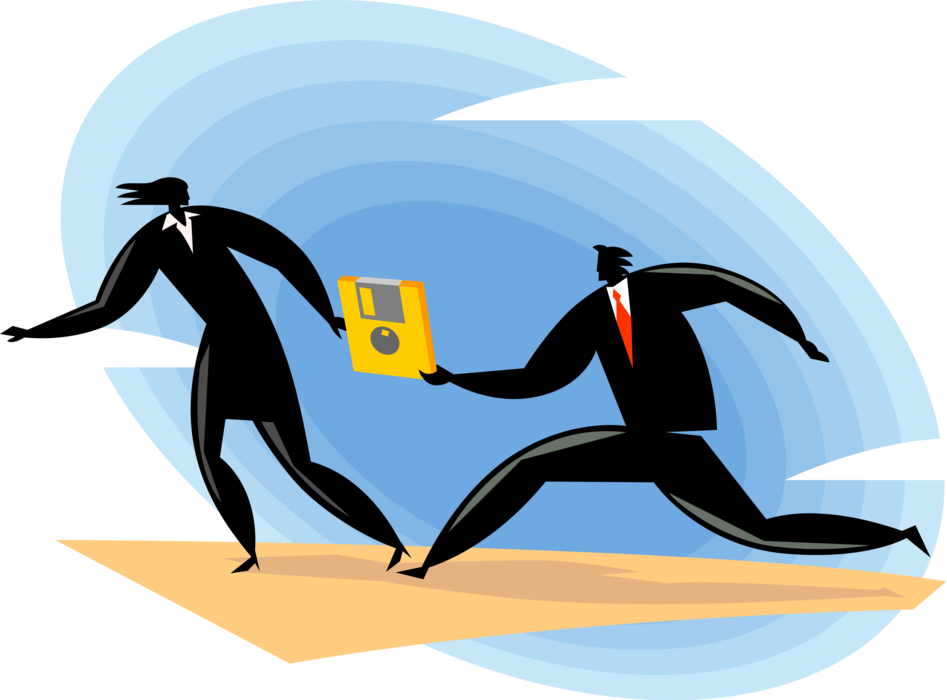 Vector Illustration of Business Associates in Relay Race with Digital Information Technology