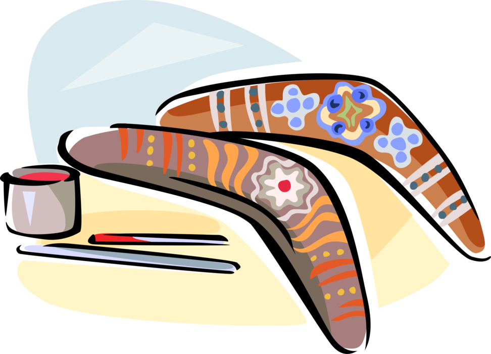 Vector Illustration of Aboriginal Artwork on Boomerangs