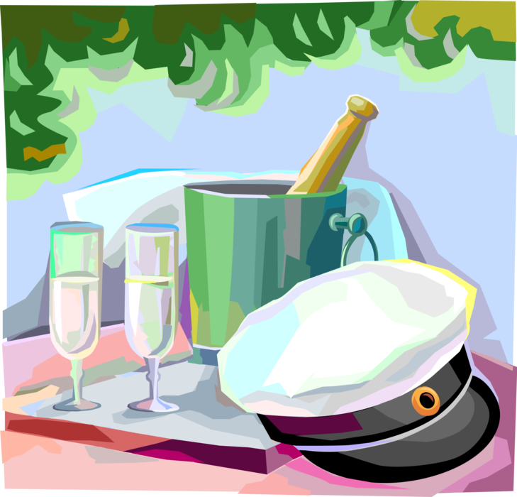 Vector Illustration of Scandinavian Heritage Swedish Style Graduation Ceremony with Graduation Cap Studentmössa and Champagne