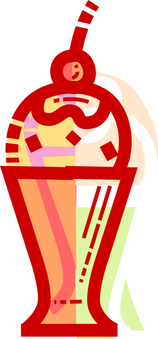 Vector Illustration of Gelato Ice Cream Sundae Sweet Gelato Ice Cream Dessert with Fruit Cherry on Top