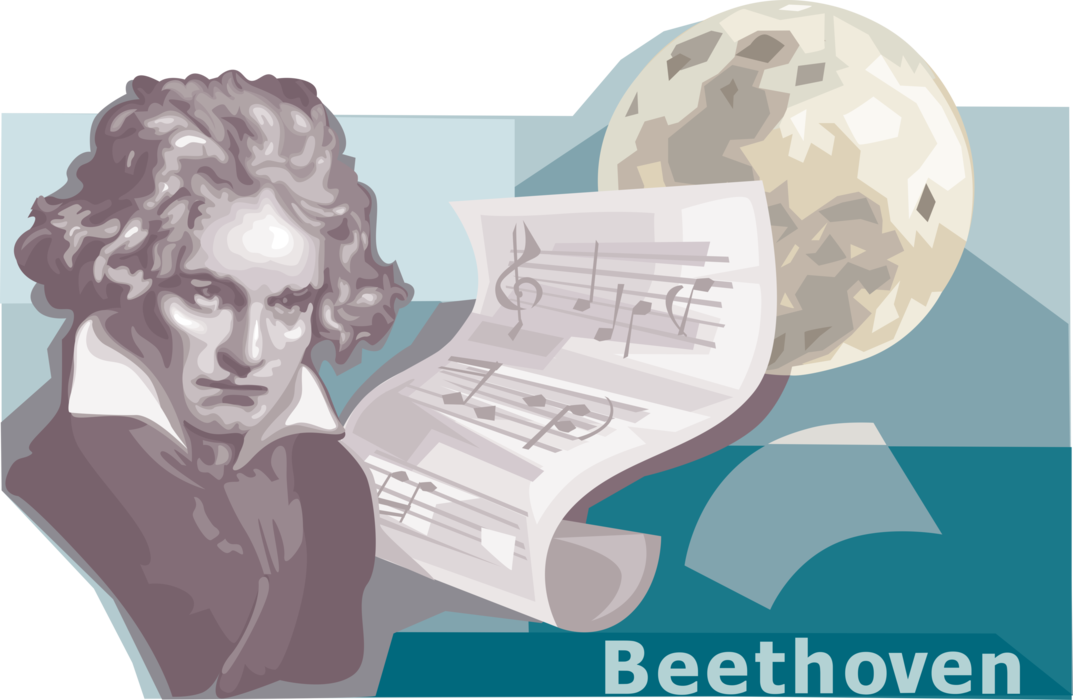 Vector Illustration of Ludwig van Beethoven, Influential German Composer of Music