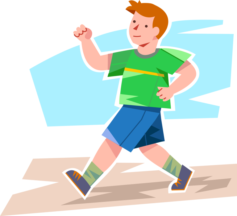 Vector Illustration of Young Boy Walks Outdoors for Physical Fitness Exercise Workout