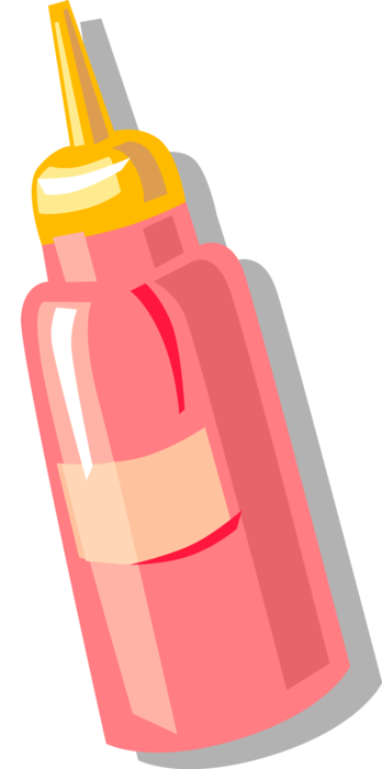 Vector Illustration of Ketchup Bottle Condiment of Puréed Tomatoes, Onions, Vinegar