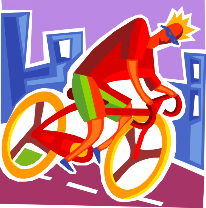 Vector Illustration of Cycling Enthusiast Cyclist Rides Bicycle Bike on City Street