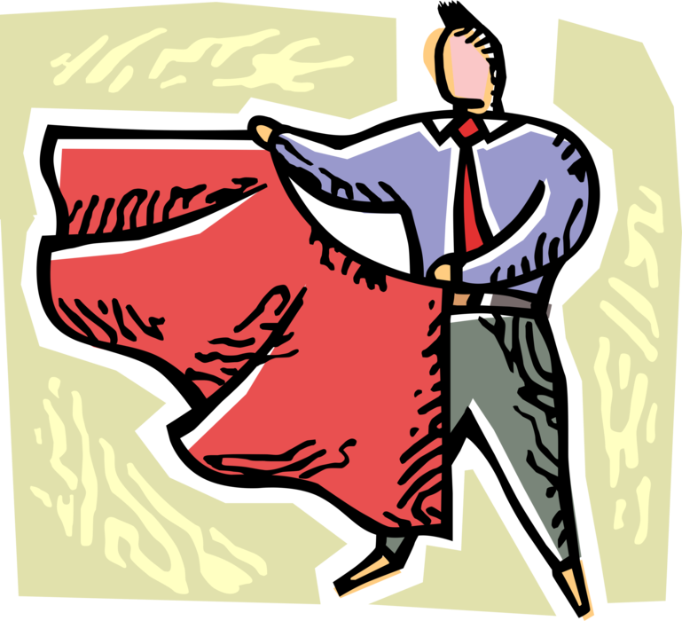 Vector Illustration of Businessman Spanish Matador Toreador Bullfighter with Red Cape