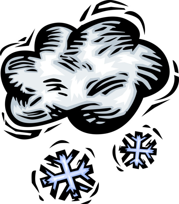 Vector Illustration of Weather Forecast Snow Cloud with Snowflake Ice Crystals