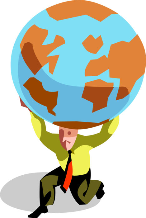 Vector Illustration of Businessman Greek Mythology Atlas Carries the Weight of the World on Shoulders
