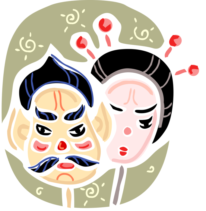 Vector Illustration of Japanese Dance-Drama Kabuki Theatre or Theater Mask