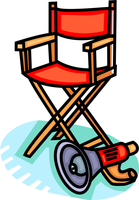 Vector Illustration of Hollywood Motion Picture Movie Film Director's Chair and Megaphone or Bullhorn to Amplify Voice