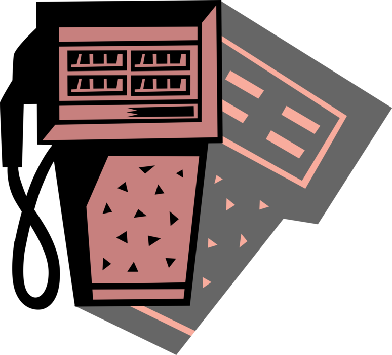 Vector Illustration of Gasoline Petroleum Fossil Fuel Service Station Gas Pump and Hose
