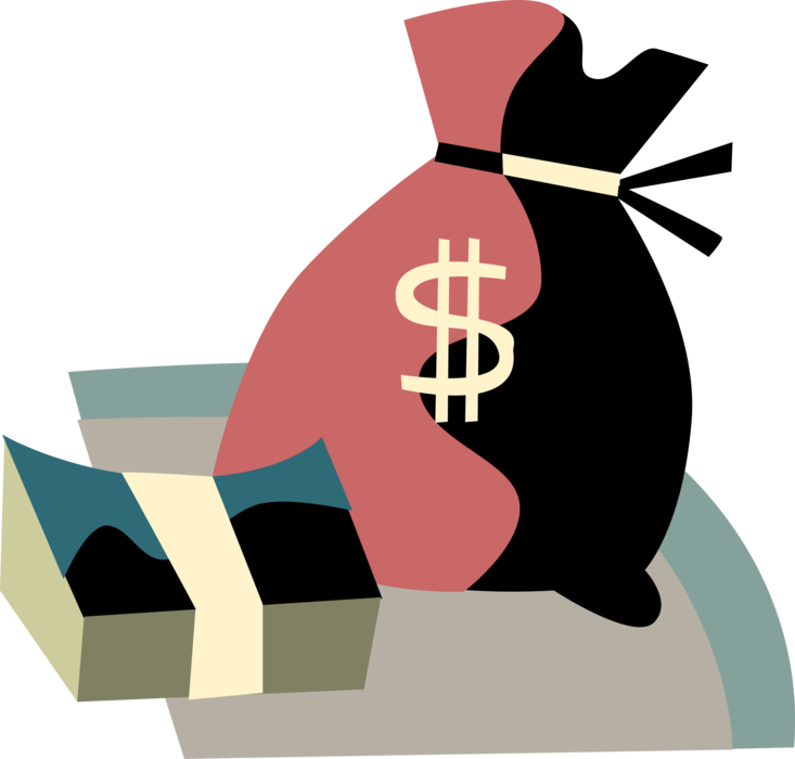 Vector Illustration of Money Bag, Moneybag, or Sack of Money used to Hold and Transport Coins and Banknotes