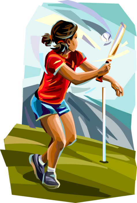 Vector Illustration of Girl Playing Rounders