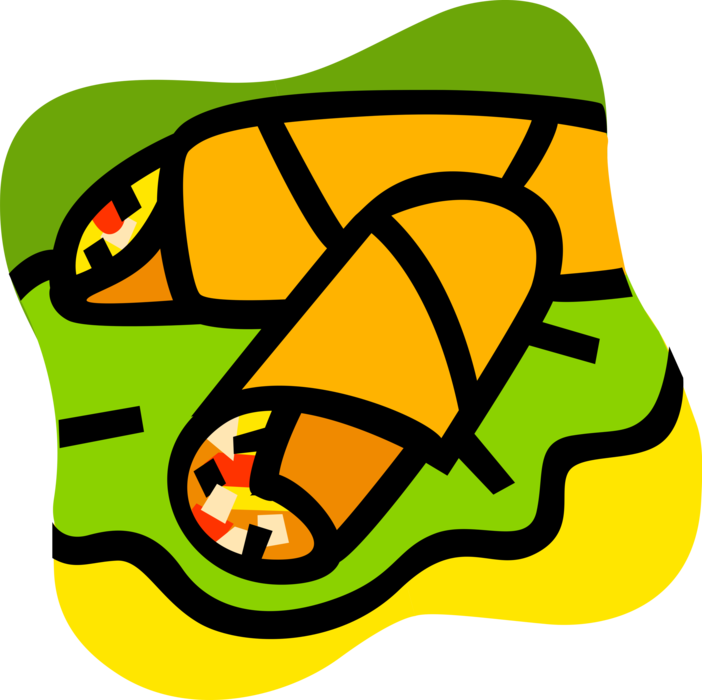 Vector Illustration of Pita Pocket Flatbread Sandwich Sliced Cheese or Meat Placed Between Slices of Bread