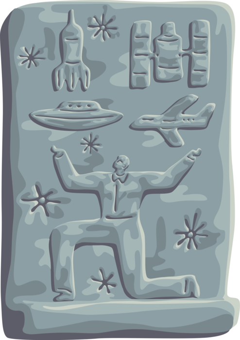 Vector Illustration of Celebrating Air and Space Travel with Egyptian Hieroglyph Symbols of Transportation