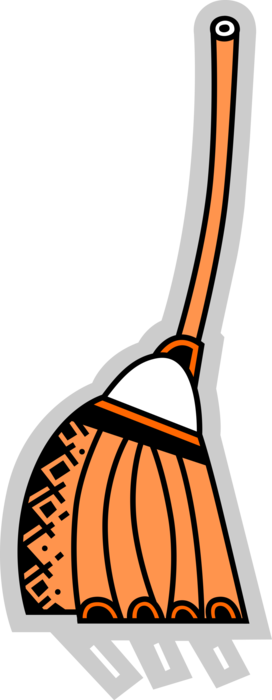 Vector Illustration of Broomstick Straw Broom Sweeps Dirt