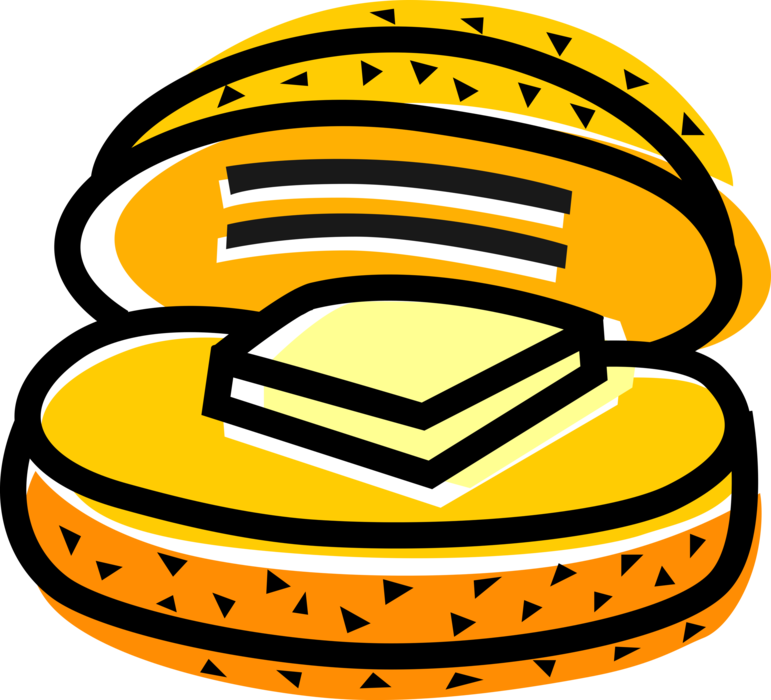 Vector Illustration of Baked Bun or Roll with Dairy Butter Spread