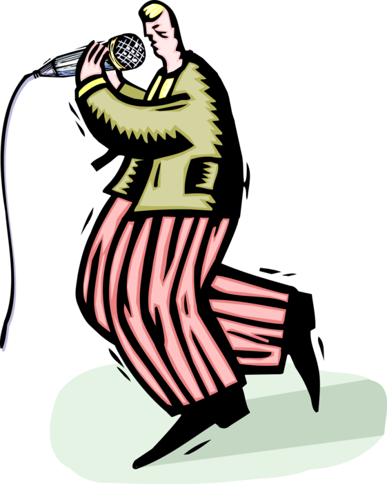 Vector Illustration of Singer Sings Music Song with Microphone