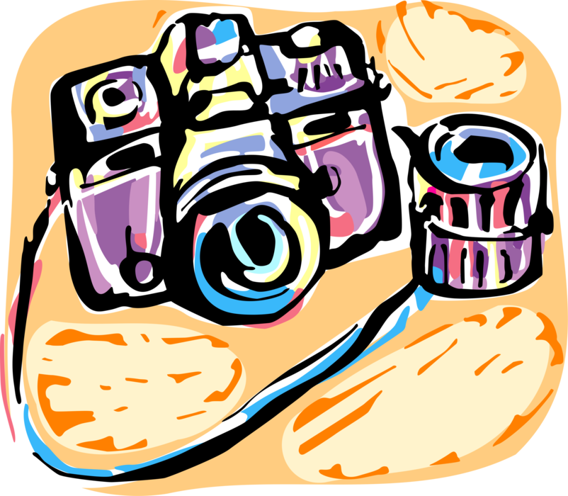 Vector Illustration of Photography 35mm Camera and Photographic Film