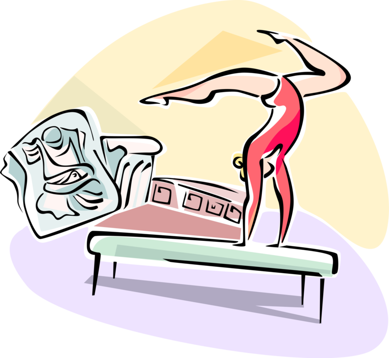 Vector Illustration of Gymnast Performing on the Balance Beam