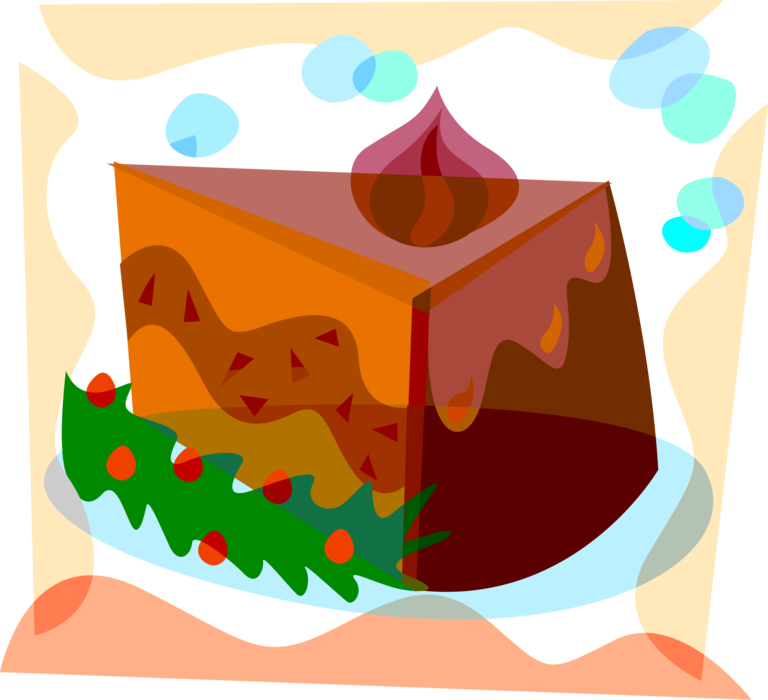 Vector Illustration of Sweet Dessert Baked Christmas Chocolate Cake with Holly