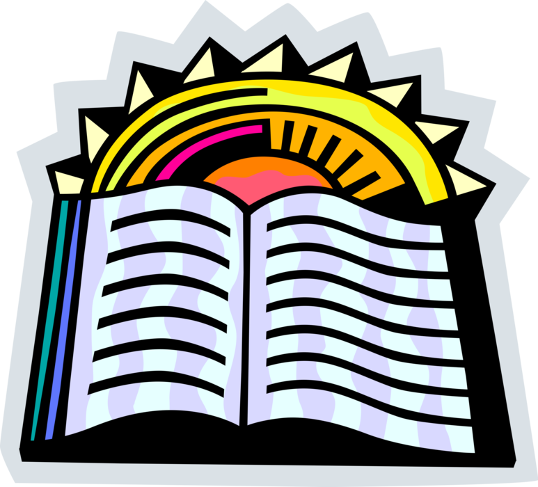 Vector Illustration of Opened Book with Sunshine and Sun Rays