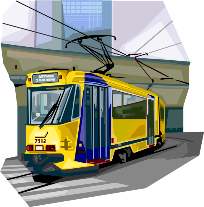 Vector Illustration of Tram Streetcar Transportation in Brussels, Belgium