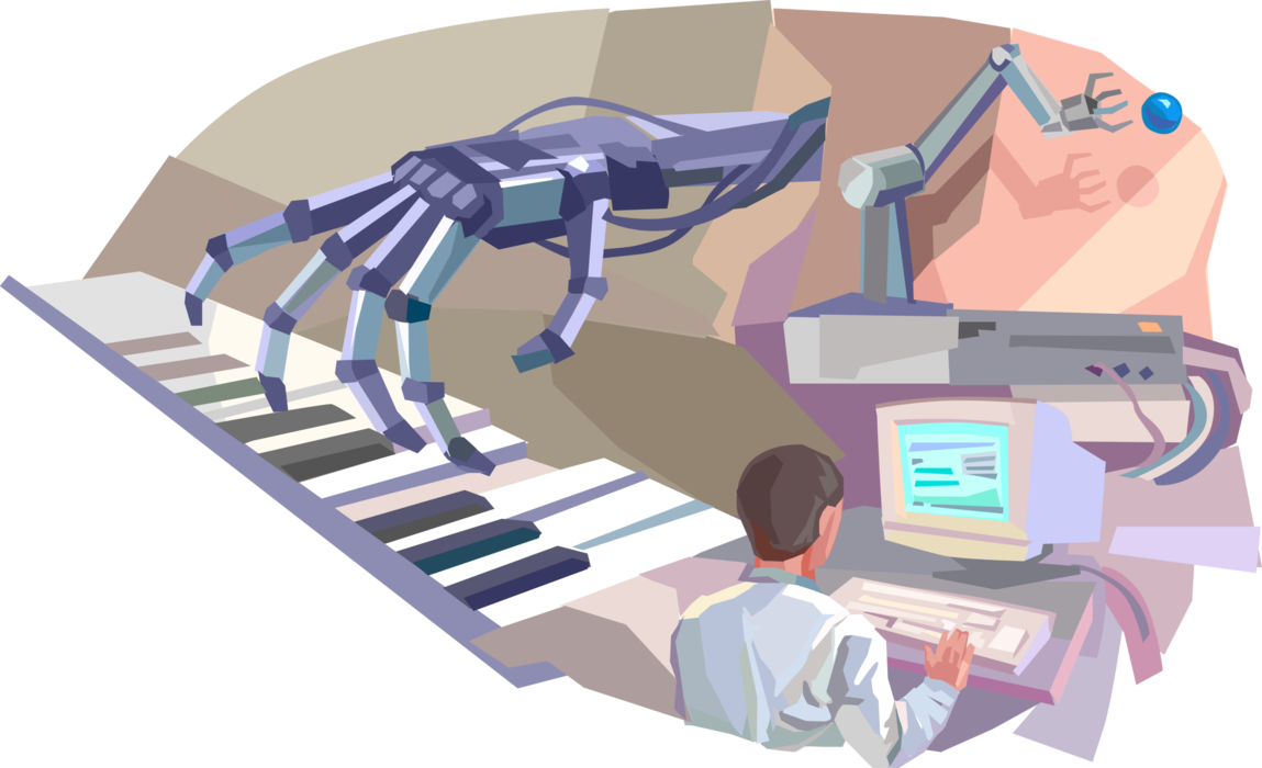 Vector Illustration of Computer Science Mechanical Engineering Robotics and Keyboard with Control, and Sensory Feedback