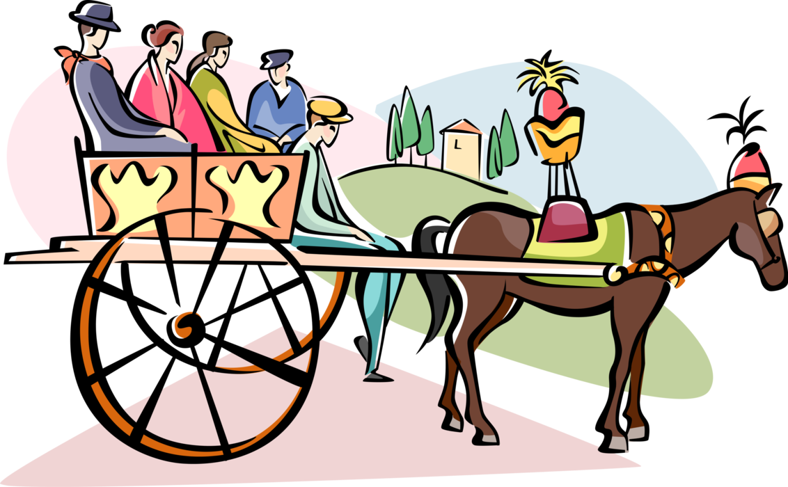 Vector Illustration of Horse-Drawn Carriage Ride in Palermo, Sicily