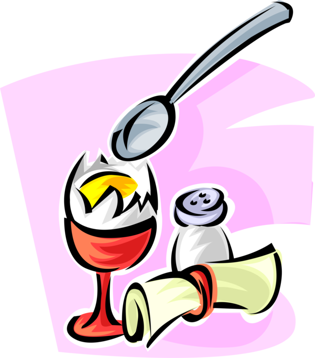 Vector Illustration of Breakfast Soft Boiled Egg with Napkin and Salt Shaker