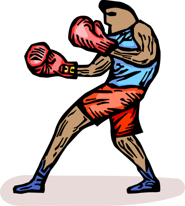 Vector Illustration of Prizefighter Pugilist Boxer Sparring in Ring with Boxing Gloves 