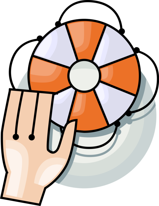 Vector Illustration of Hand with Lifebuoy Ring Lifesaver Life Saving Floating Buoy Provides Buoyancy and Prevents Drowning