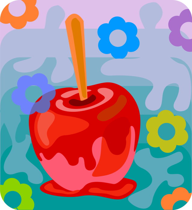 Vector Illustration of Candy Apple Covered in Hard Toffee or Sugar Candy Coating, with Stick Handle