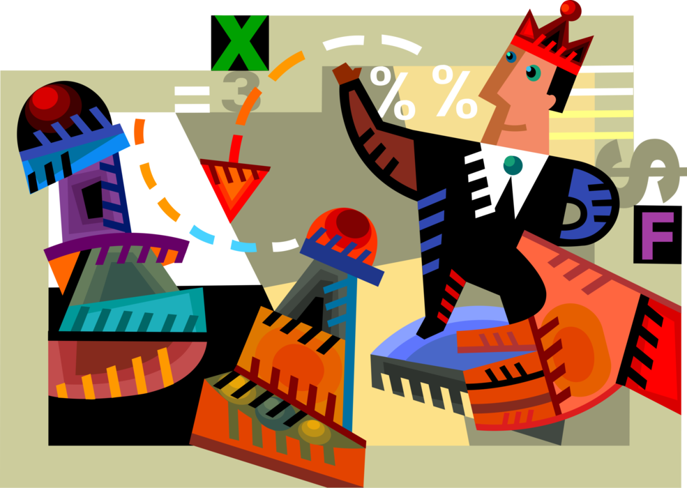 Vector Illustration of Businessman King Chess Piece Executes Strategic Moves on Corporate Chessboard