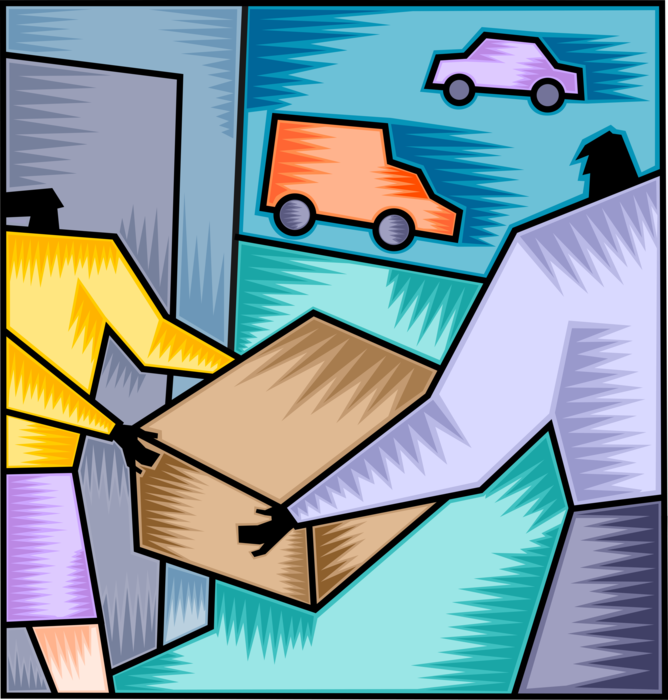 Vector Illustration of Postal Service Mailman or Delivery Courier Delivers Mail Package