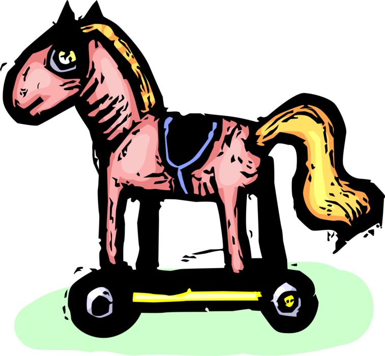 Vector Illustration of Child's Riding Toy Hobby Horse on Wheels